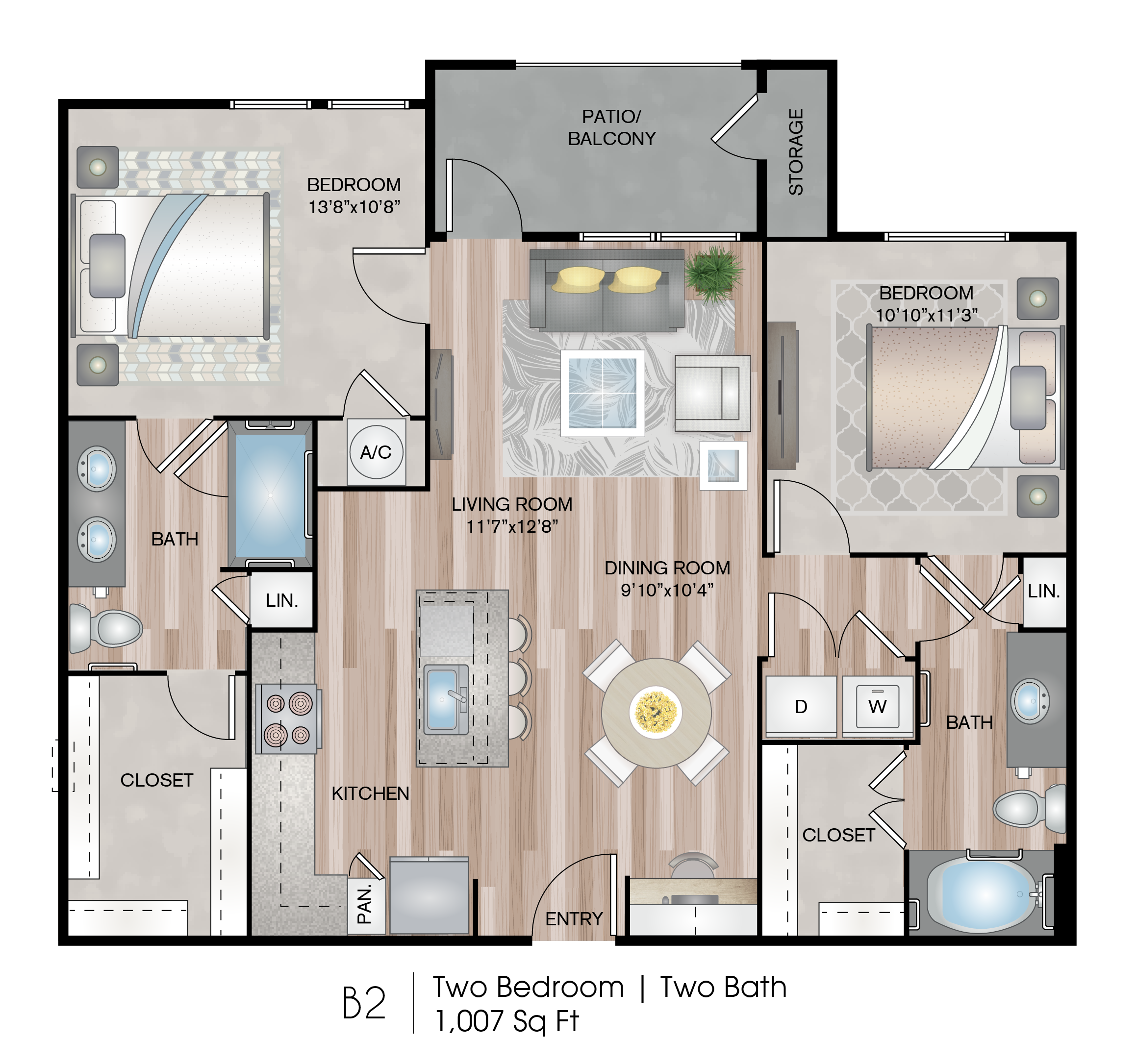 2 Bedroom B2 Floor Plan at Lofts at Katy Ranch, Texas, 77494