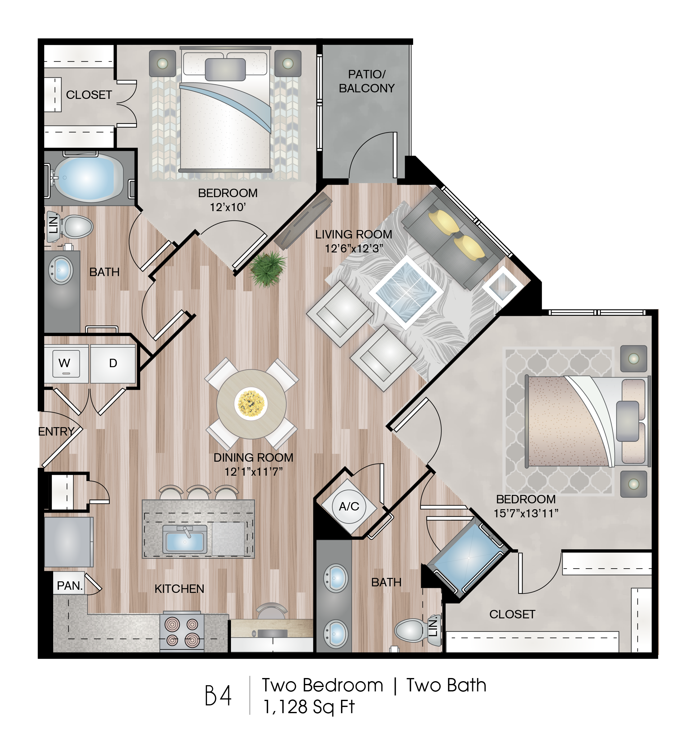 2 Bedroom B4 Floor Plan at Lofts at Katy Ranch, Katy, TX