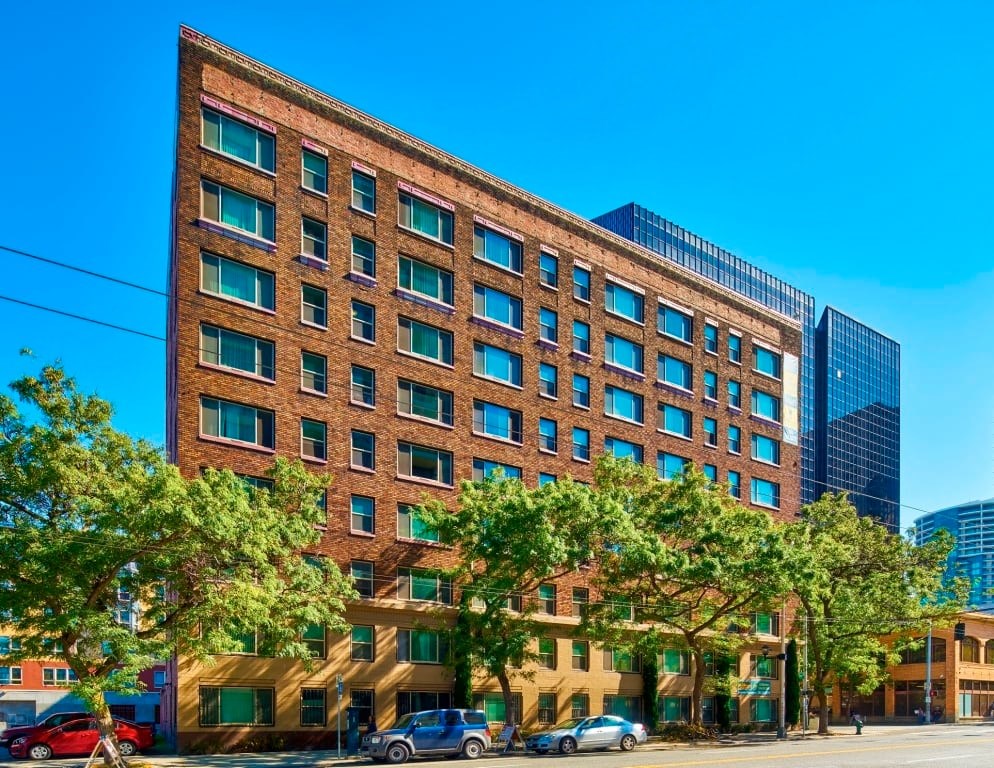 A building with trees