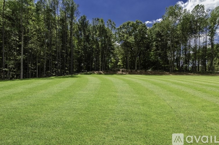 A grassy field with trees in the background.