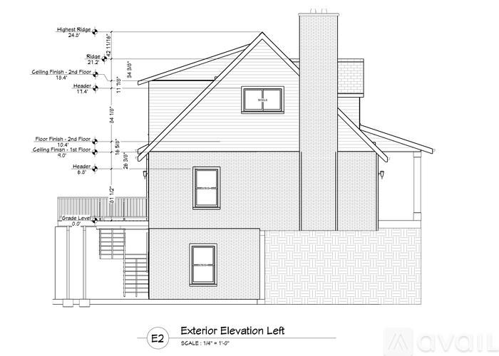 A drawing of a house with a scale of 1 inch equals 1 foot.