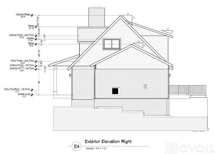 A drawing of a house with a floor plan and elevation right.