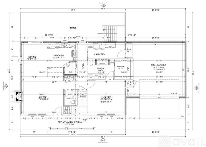 A detailed architectural floor plan of a house with labeled rooms and dimensions.