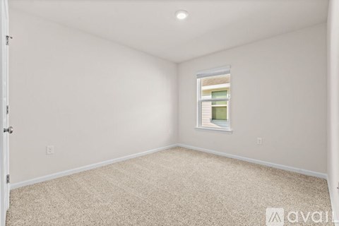 A room with a carpeted floor and a window.