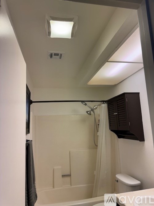 A small bathroom with a toilet and a shower.