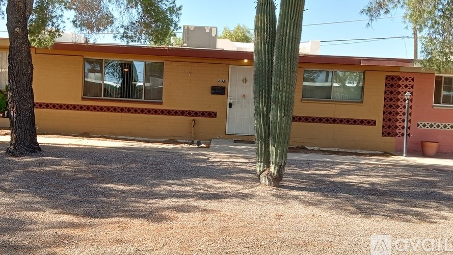 A yellow house with a cactus in front.
