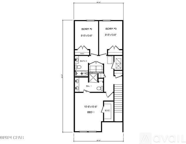 A floor plan of a two-bedroom apartment with a living room, kitchen, and bathroom.