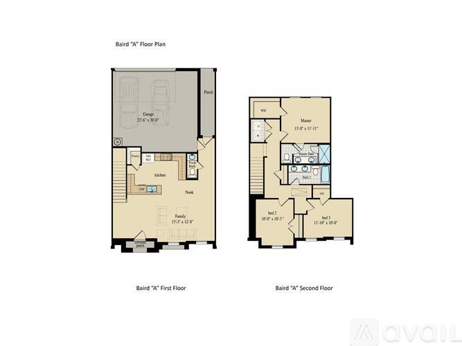 A floor plan for a Baird "A" floor showing the layout of the first and second floors.