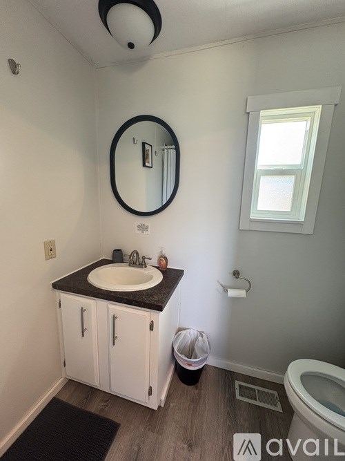 A bathroom with a sink, mirror, and toilet.