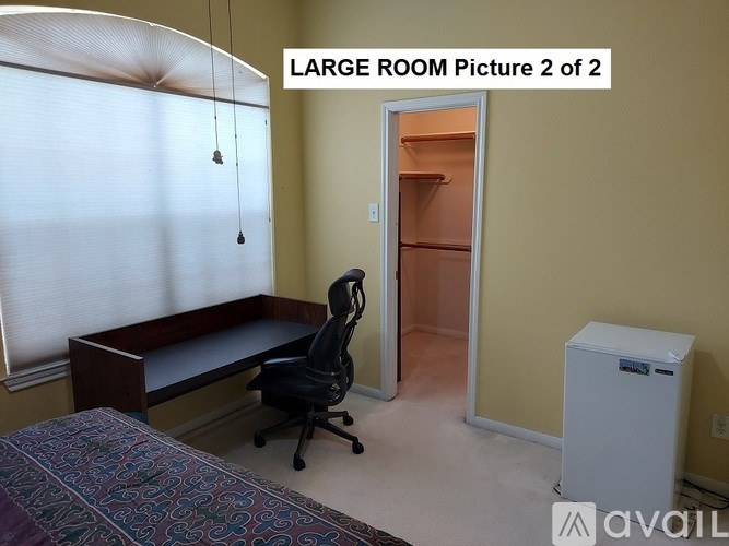 A room with a bed, desk, and chair.