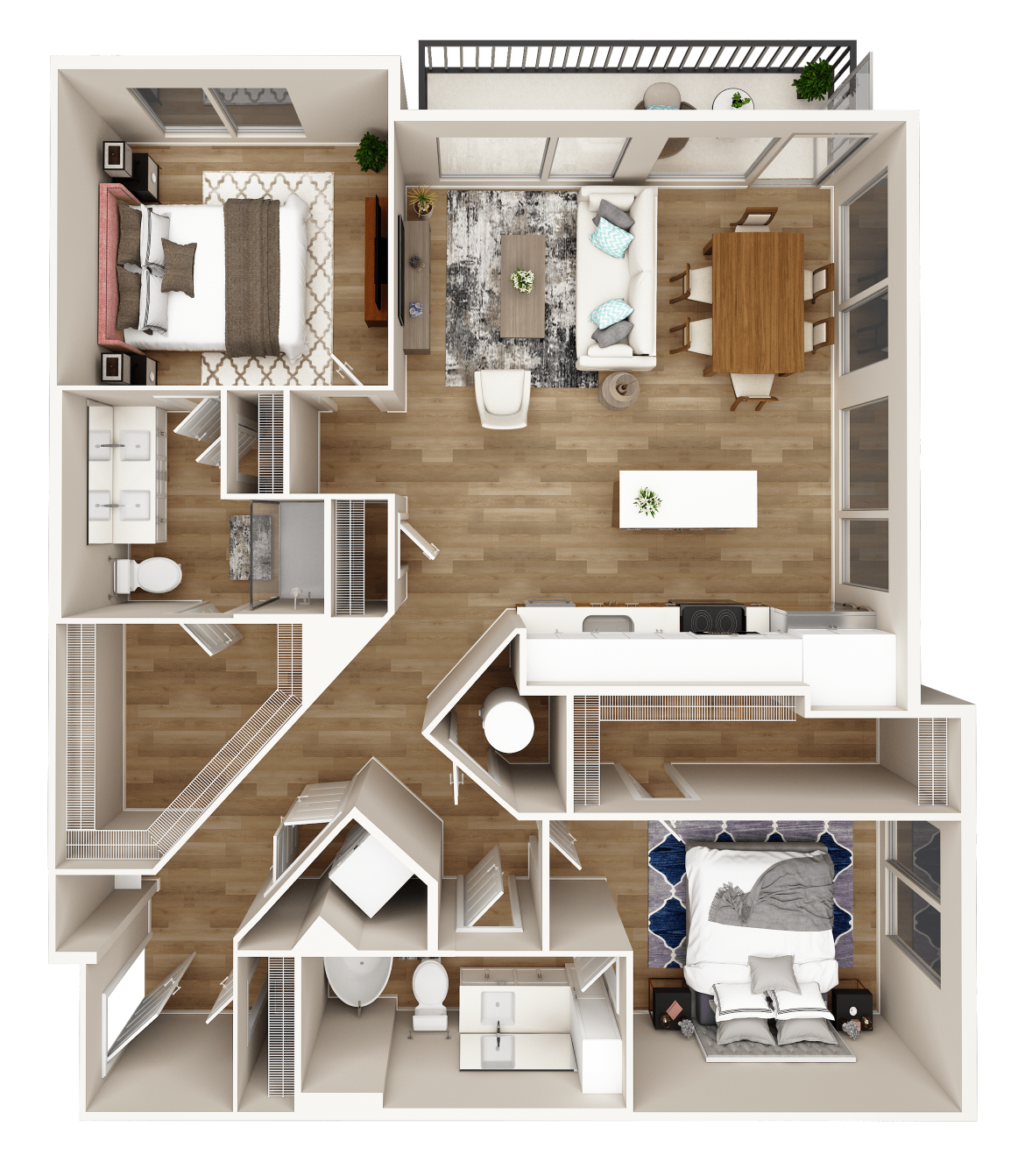 2 Bed 2 Bath Large