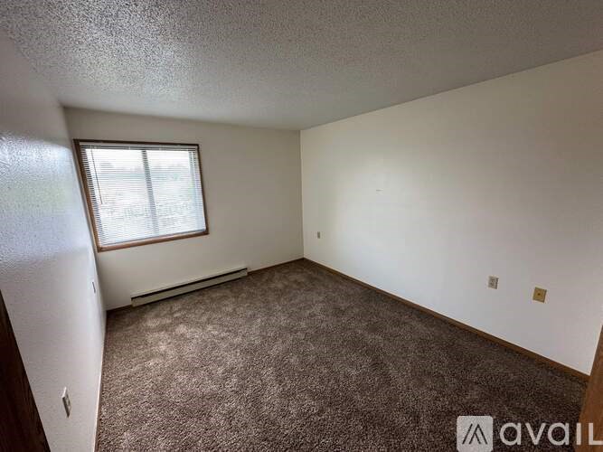 A room with a carpeted floor and a window.