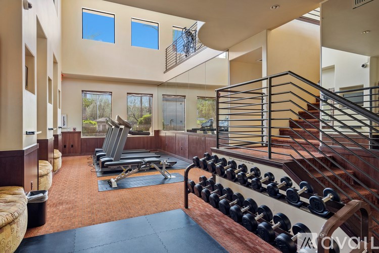 A home gym with a bench, weights, and a window.