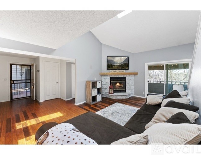 A living room with a fireplace and a television.