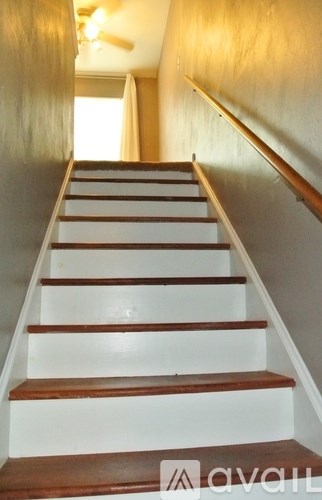 A staircase with white risers and dark wooden treads.