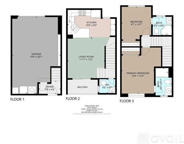 A floor plan shows three floors with labeled rooms such as "BATH" and "KITCHEN".