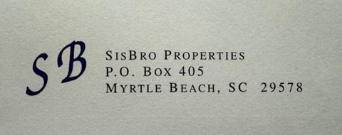 A letterhead for Sisbro Properties with a large SB logo.