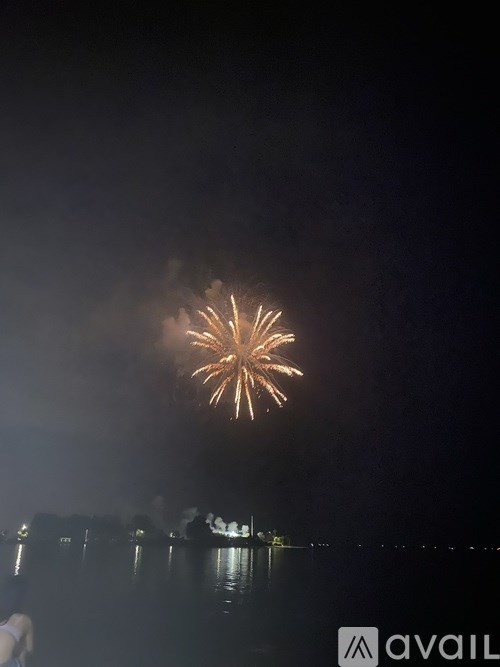 A firework display over a body of water.