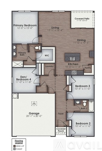 A floor plan of a house with labeled rooms and dimensions.
