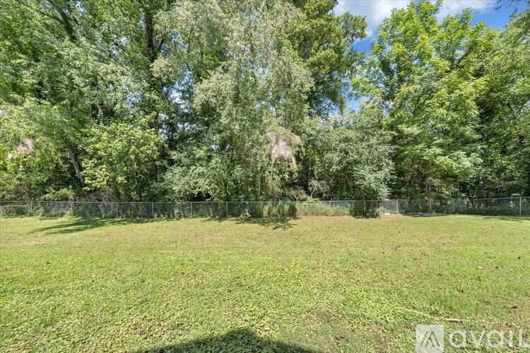 A grassy field with trees in the background.