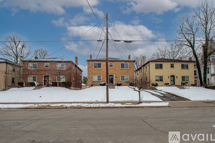 A row of houses with a tree in front of the first house.