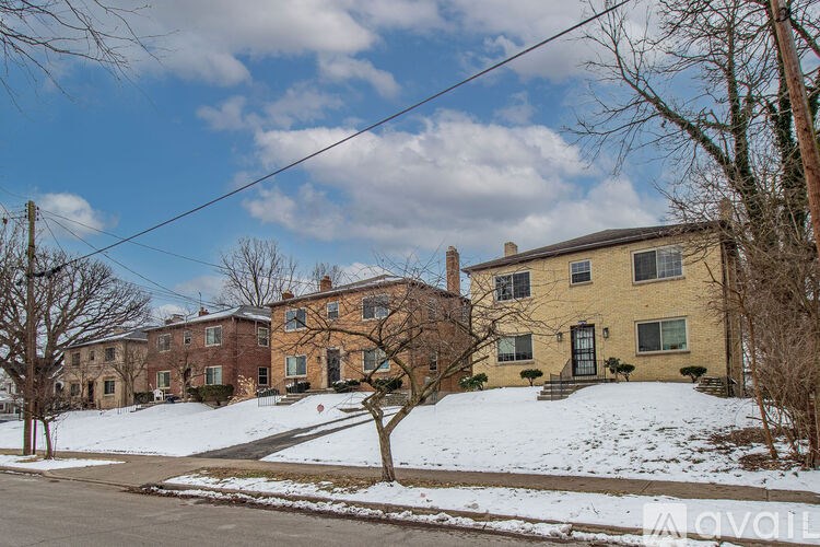 A row of houses with a tree in front of the first house.