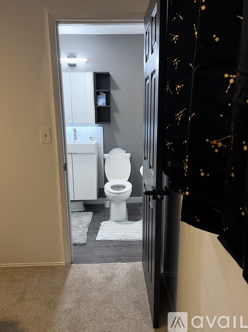 A bathroom with a toilet and sink.