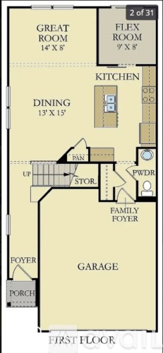 A living room with a grey couch, two chairs, a coffee table, and a large window.