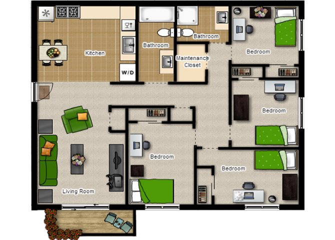 Four Bedrooms with Two Baths Four Bedrooms with Two Baths Floor Plan at Eco Park, DeKalb