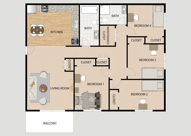 4 Bedroom 2 Bathroom Floor Plan 4 Bedroom 2 Bathroom Floor Plan at Eco Park Apartments