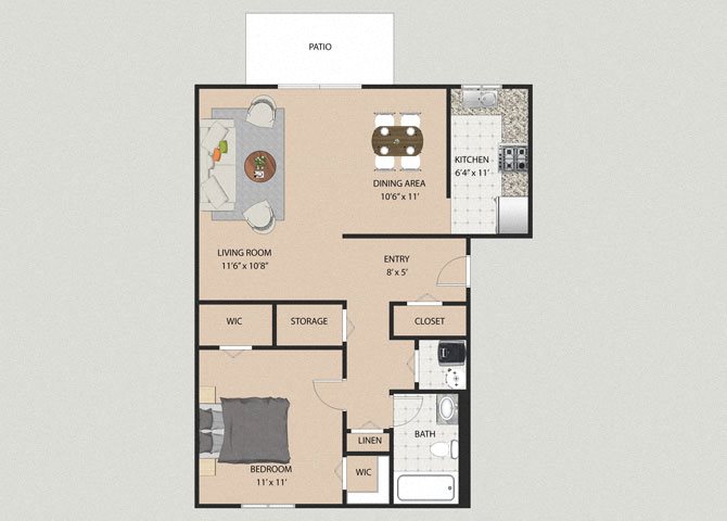 Essex 1 Bedroom 1 Bathroom Floor Plan Essex 1 Bedroom 1 Bathroom Floor Plan at Willow Creek