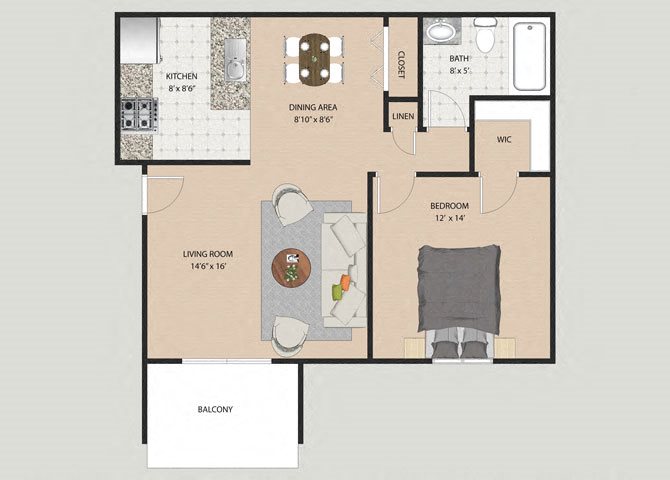 Danbury 1 Bedroom 1 Bathroom Floor Plan Danbury 1 Bedroom 1 Bathroom Floor Plan at Willow Creek