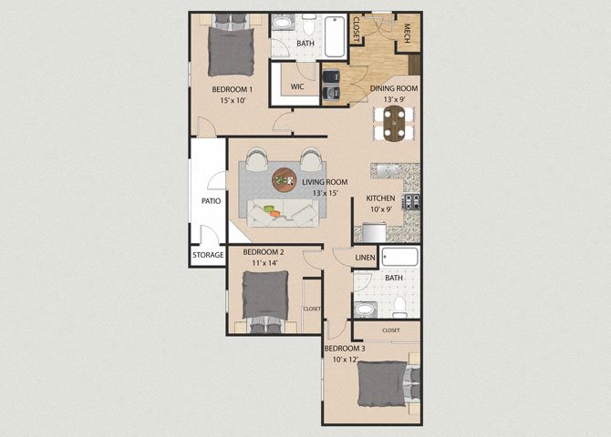 Kensington 3 Bedroom 2 Bathroom Floor Plan Lexington 3 Bedroom 2 Bathroom Floor Plan at Willow Creek