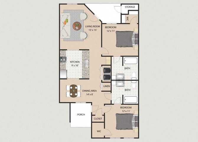 Ashton 2 Bedroom 2 Bathroom Ashton 2 Bedroom 2 Bathroom Floor Plan at Willow Creek