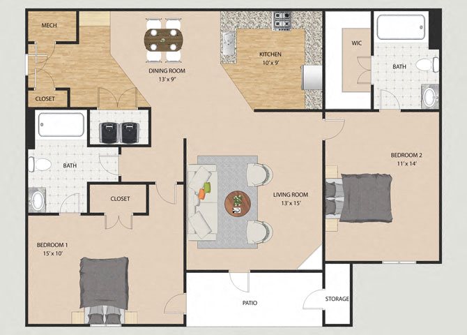 Elston 2 Bedroom 2 Bathroom Floor Plan Elston 2 Bedroom 2 Bathroom Floor Plan at Willow Creek