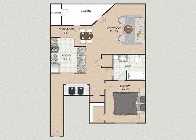 Kensington 1 Bedroom 1 Bathroom Floor Plan Kensington 1 Bedroom 1 Bathroom Floor Plan at Willow Creek