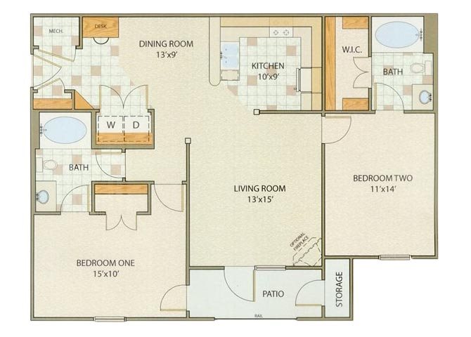 Elston 2 Bedroom 2 Bathroom Floor Plan Elston 2 Bedroom 2 Bathroom Floor Plan at Willow Creek, Portage, IN