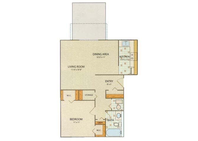 Essex 1 Bedroom 1 Bathroom Floor Plan Essex 1 Bedroom 1 Bathroom Floor Plan at Willow Creek, Portage, IN