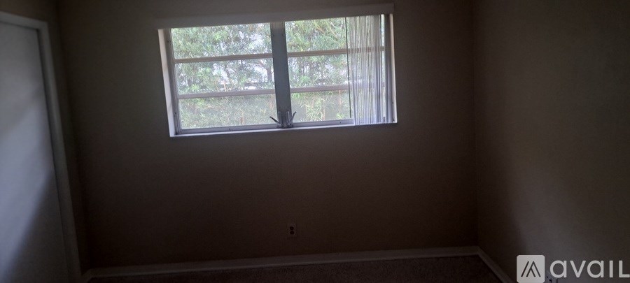 A room with a window and a wall socket.