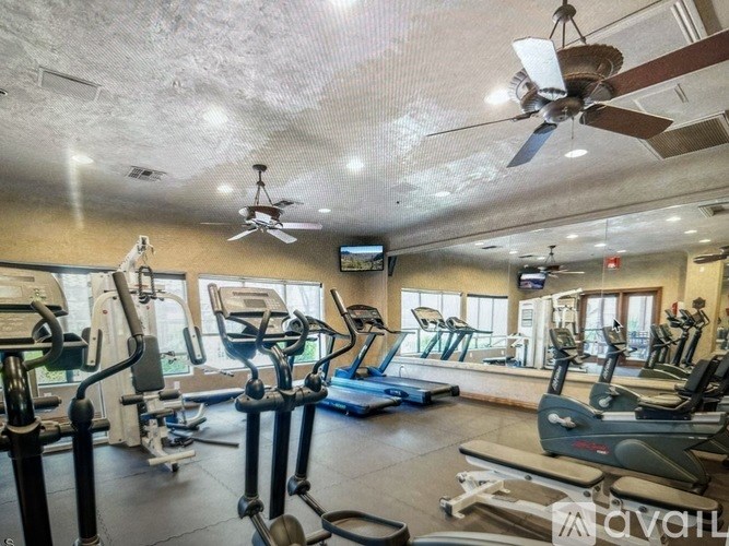 A gym with treadmills, elliptical machines, and other exercise equipment.