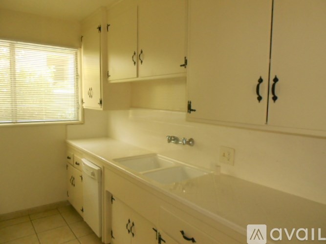 A white kitchen with a sink and cabinets.