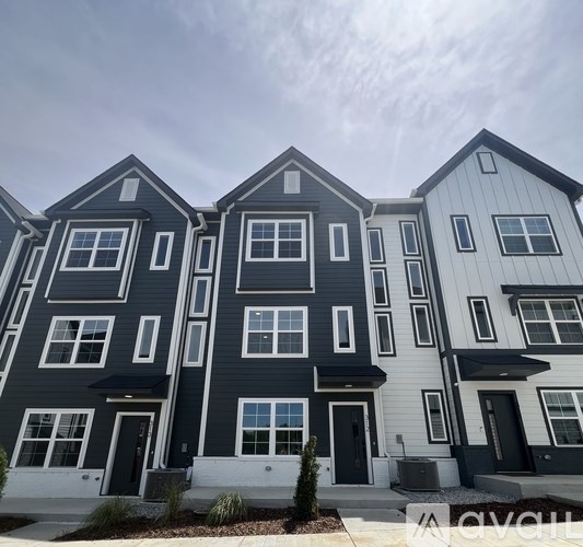 A row of modern townhouses with black and white exterior.