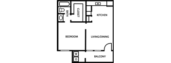 Terrace A1 Floor Plan at Bookstone and Terrace Apartments in Irving, Texas