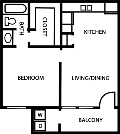 Terrace A1 Floor Plan at Bookstone and Terrace Apartments in Irving, Texas