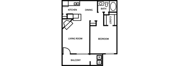 Terrace A2 Floor Plan at Bookstone and Terrace Apartments in Irving, Texas