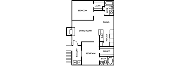 Terrace B1 Floor Plan at Bookstone and Terrace Apartments in Irving, Texas