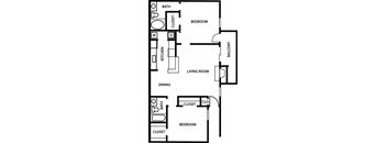 Terrace B2 Floor Plan at Bookstone and Terrace Apartments in Irving, Texas