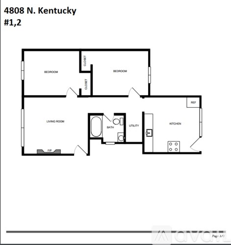 A black and white image of a floor plan for a property at 4808 N. Kentucky, unit #1,2.