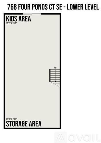 A floor plan for a 768 Four Ponds CT SE property, showing a kids area and a storage area.