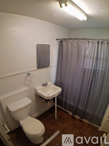 A small bathroom with a toilet, sink, and shower curtain.